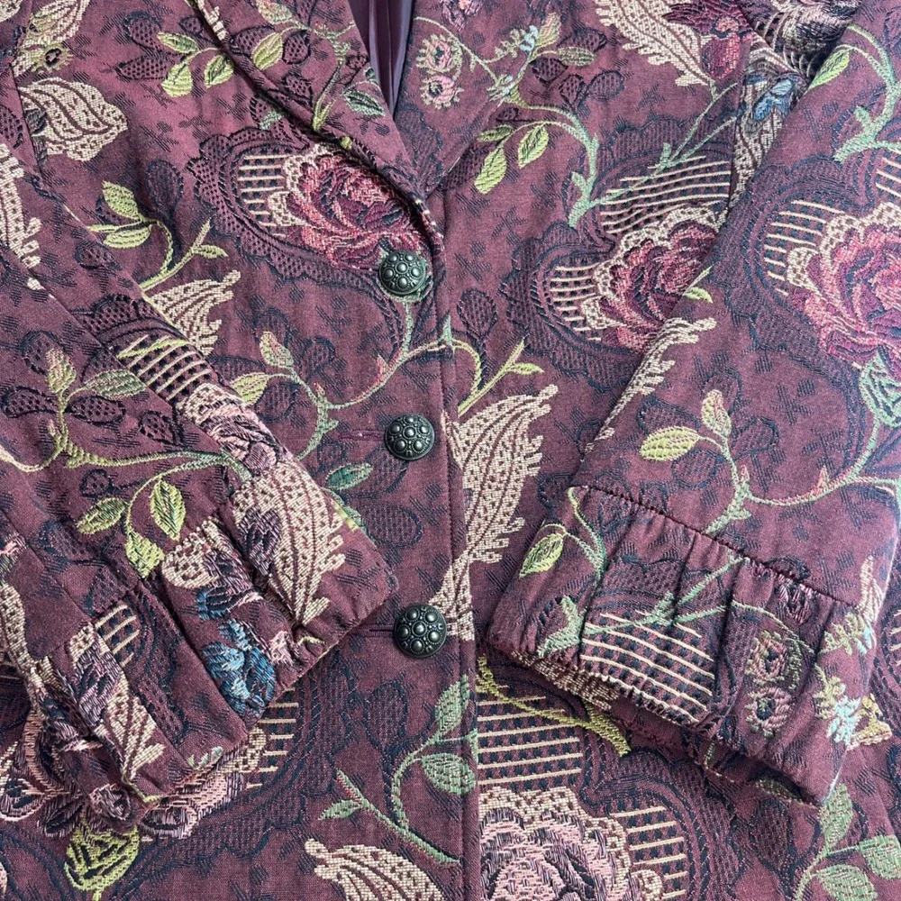Cabi Jacobean Floral Tapestry Brocade Coat Women's‎ sz 8 Mulberry Guinevere 749